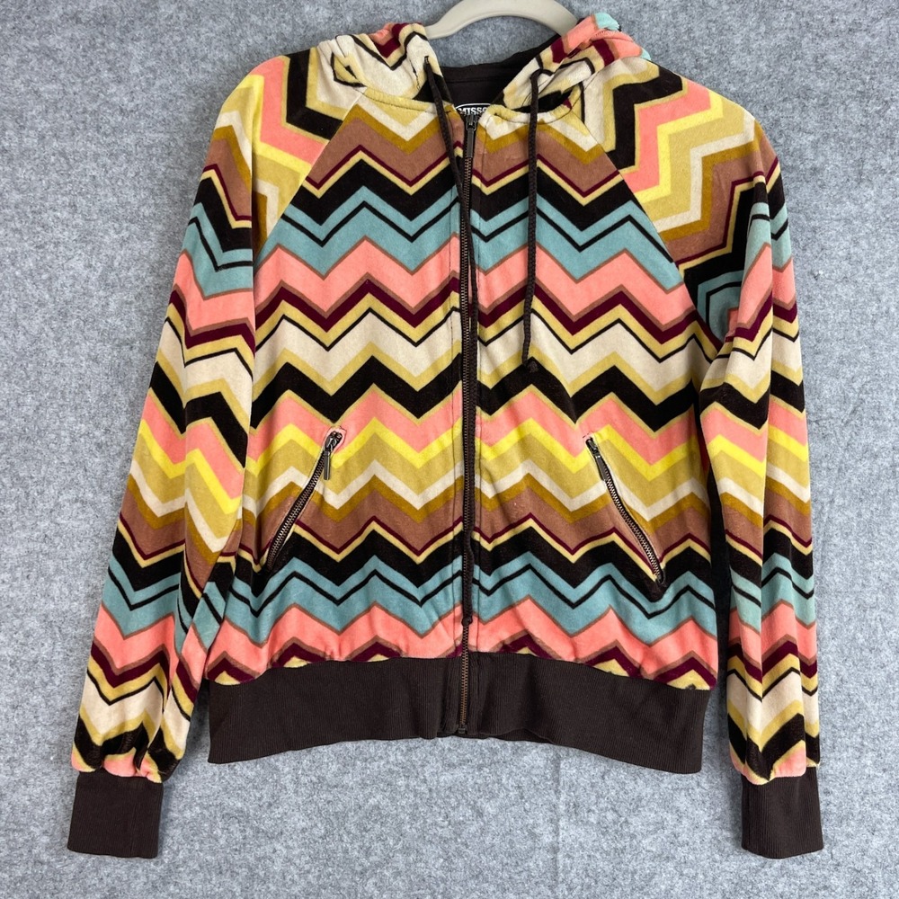 Missoni x Target Velour Hooded Jacket Womens Medium Multicolor Zig Zag Full Zip